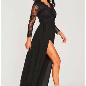 A-Line Elegant  V Neck Long Sleeve Floor Length Chiffon Size: US 10 / UK 14 /